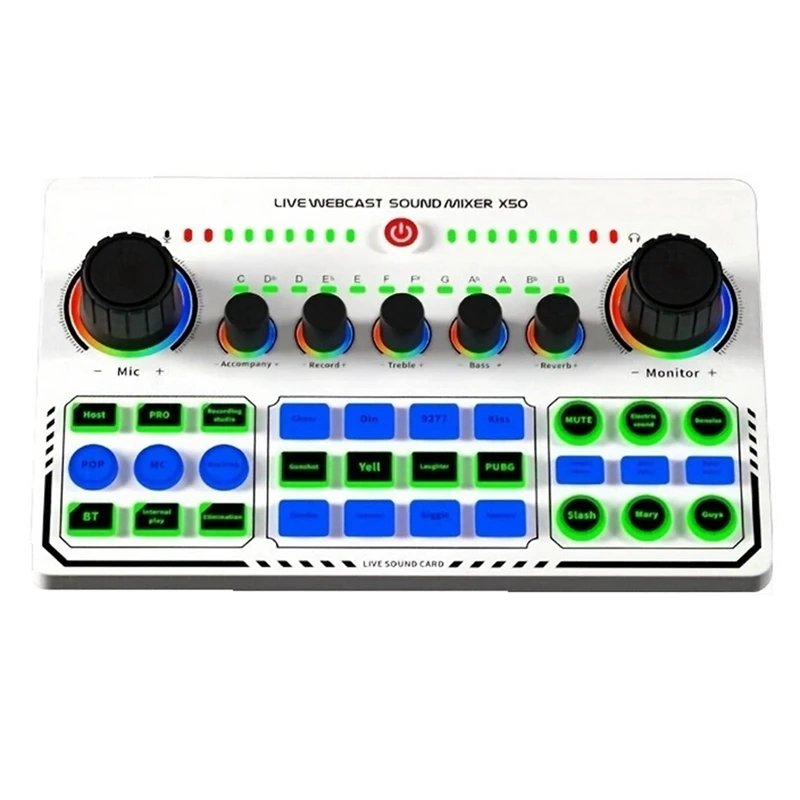 A74K-X50 Live Sound Card Audio Mixer Recording Desktop Singing BT OTG Digital Lossless Transmission For Podcasting Gaming
A74K-X50 Live Sound Card Audio Mixer Recording Desktop Singing BT OTG Digital Lossless Transmission For Podcasting Gaming