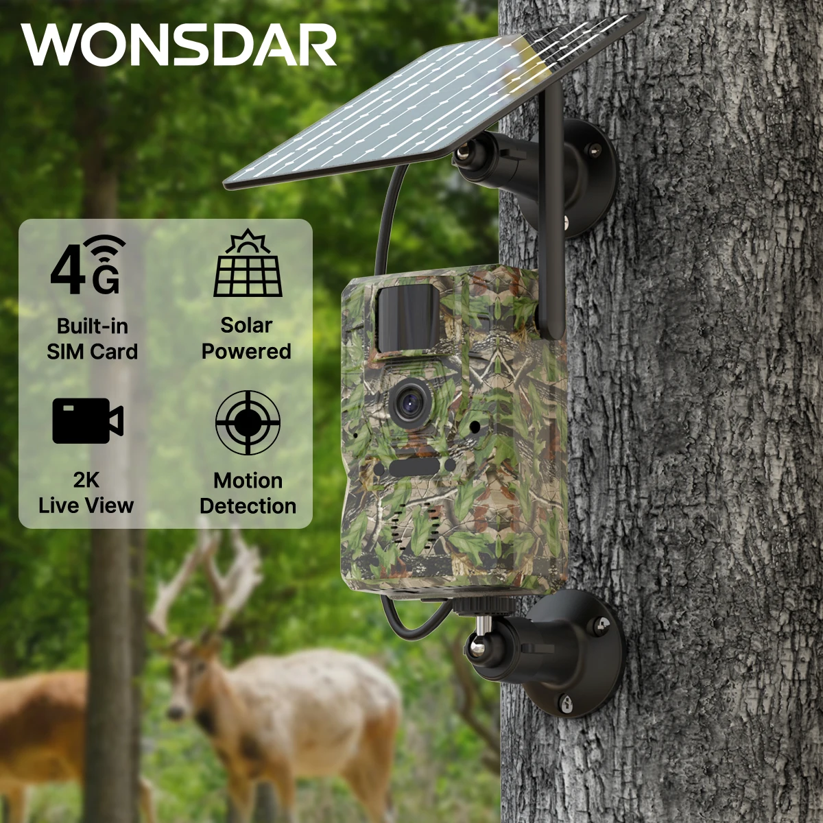WONSDAR 4G SIM Card Solar Camera Outdoor Battery Camera HD Camera PIR Motion Activated Trigger Time Smart Night Vision UCon APP
WONSDAR 4G SIM Card Solar Camera Outdoor Battery Camera HD Camera PIR Motion Activated Trigger Time Smart Night Vision UCon APP