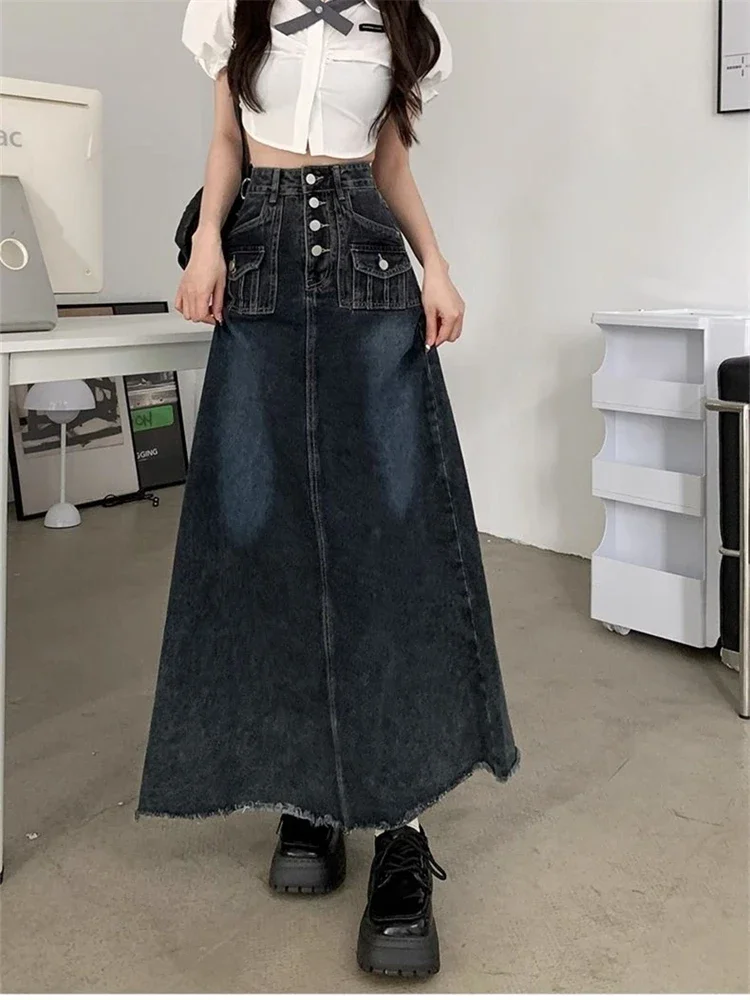 Fashion Summer Female Street Style Ankle-length Large Skirts Women's Single Row Button A-line Long Denim Skirt Cool Girl Vintage
Fashion Summer Female Street Style Ankle-length Large Skirts Women's Single Row Button A-line Long Denim Skirt Cool Girl Vintage