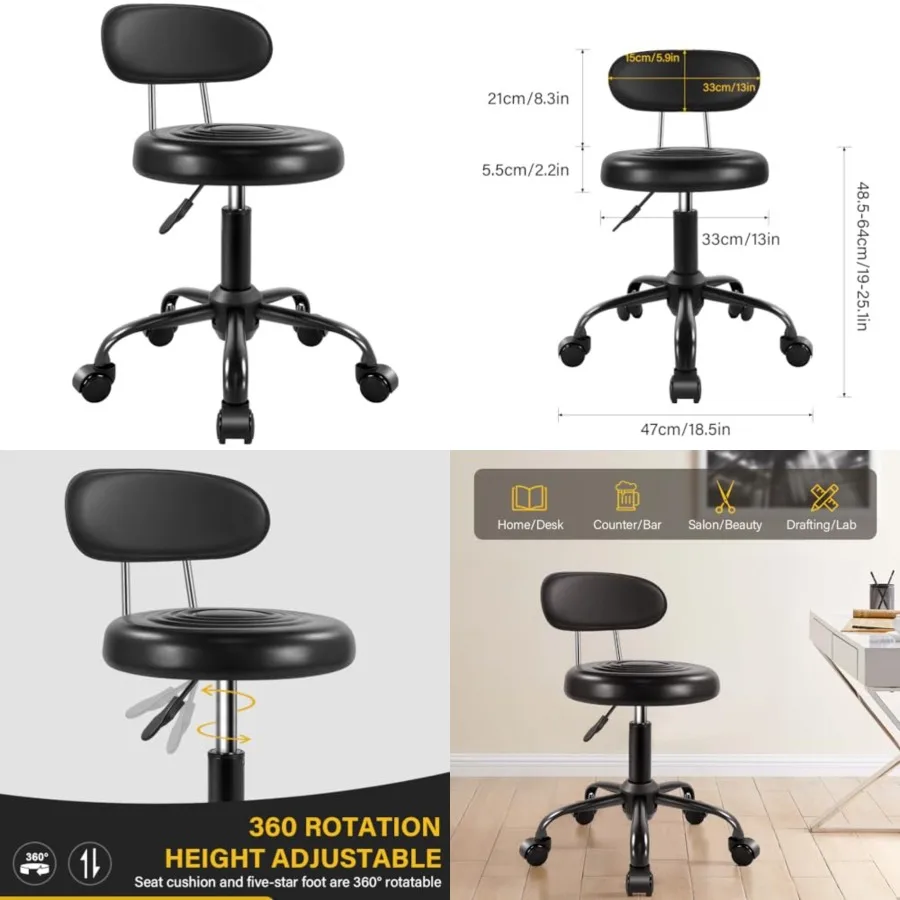 Rolling Stool with Wheels Swivel Stool with Back Height Adjustable Chair PU Leather Rolling Chair Ideal for SPA Salon Home Offi
Rolling Stool with Wheels Swivel Stool with Back Height Adjustable Chair PU Leather Rolling Chair Ideal for SPA Salon Home Offi