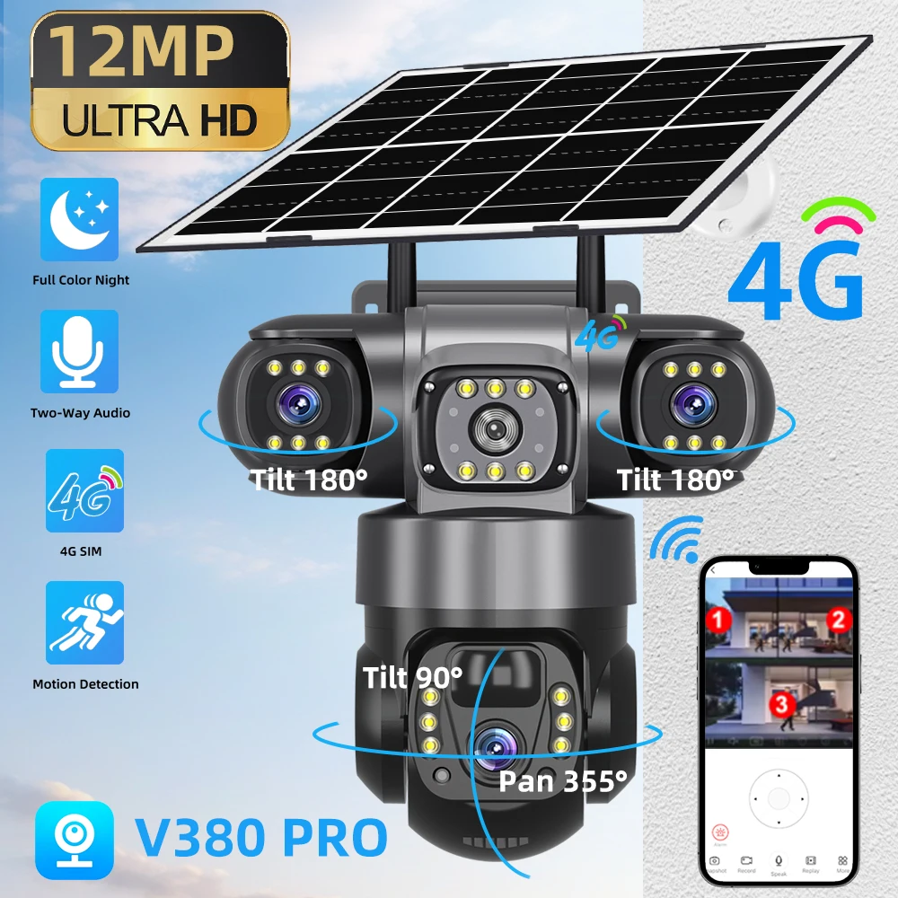15MP PTZ 4G Sim Camera Three Lens Three Screen Color Night Vision Outdoor Security IP Camera CCTV Surveillance Cam V380 PRO
15MP PTZ 4G Sim Camera Three Lens Three Screen Color Night Vision Outdoor Security IP Camera CCTV Surveillance Cam V380 PRO