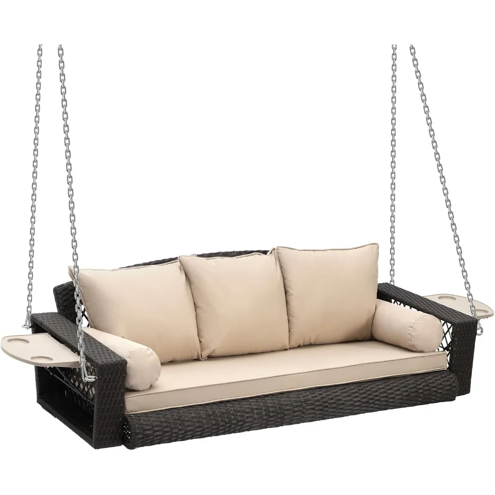 3 Person Porch Swing Patio Wicker Hanging Porch Swing Chair Outdoor Rattan Swing Bench with Cushion and Pillow for Garden, Yard
3 Person Porch Swing Patio Wicker Hanging Porch Swing Chair Outdoor Rattan Swing Bench with Cushion and Pillow for Garden, Yard