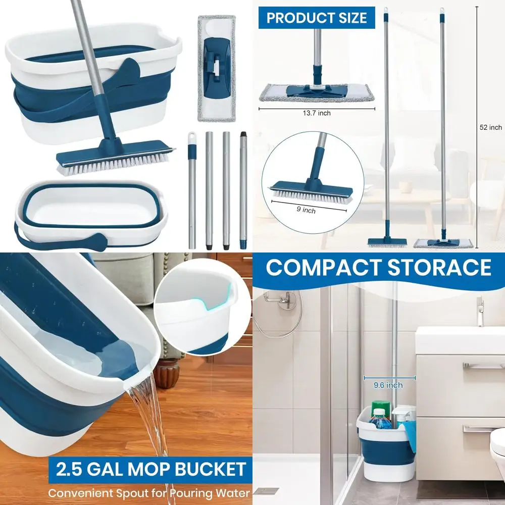 Microfiber Mop Set with Folding Bucket, Scrub and Flat Mops for Tile, Laminate, and Hardwood Floors (Blue)
Microfiber Mop Set with Folding Bucket, Scrub and Flat Mops for Tile, Laminate, and Hardwood Floors (Blue)