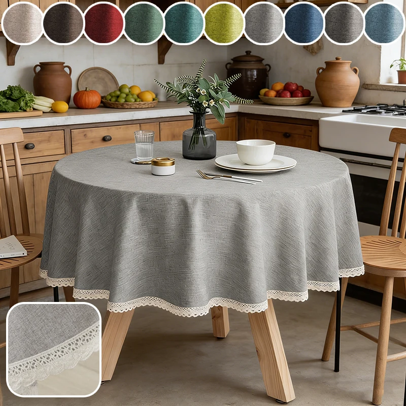 Large Round Tablecloth Waterproof Oilproof Stain Resistant Solid Cotton Linen Fabric with Lace Trim for Kitchen Party Home Decor
Large Round Tablecloth Waterproof Oilproof Stain Resistant Solid Cotton Linen Fabric with Lace Trim for Kitchen Party Home Decor