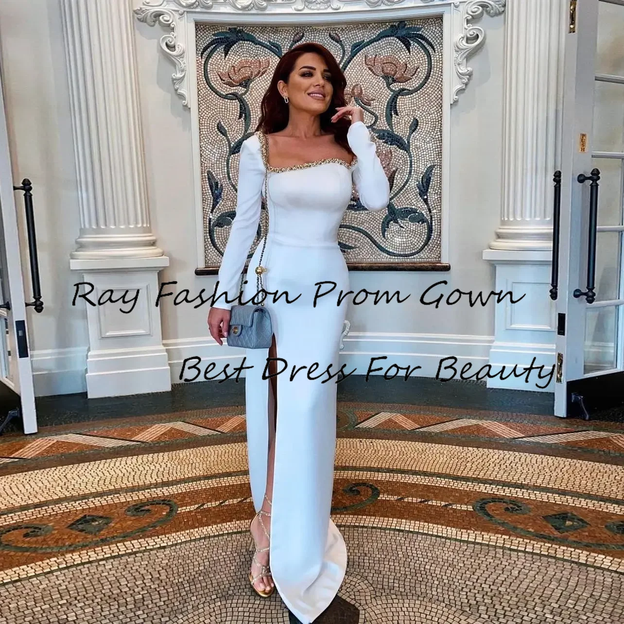 Elegant Saudi Arabia Evening Dresses Mermaid Satin Long Sleeves Beadings Side Split Formal Occasion Dress Prom Dress For Women
Elegant Saudi Arabia Evening Dresses Mermaid Satin Long Sleeves Beadings Side Split Formal Occasion Dress Prom Dress For Women