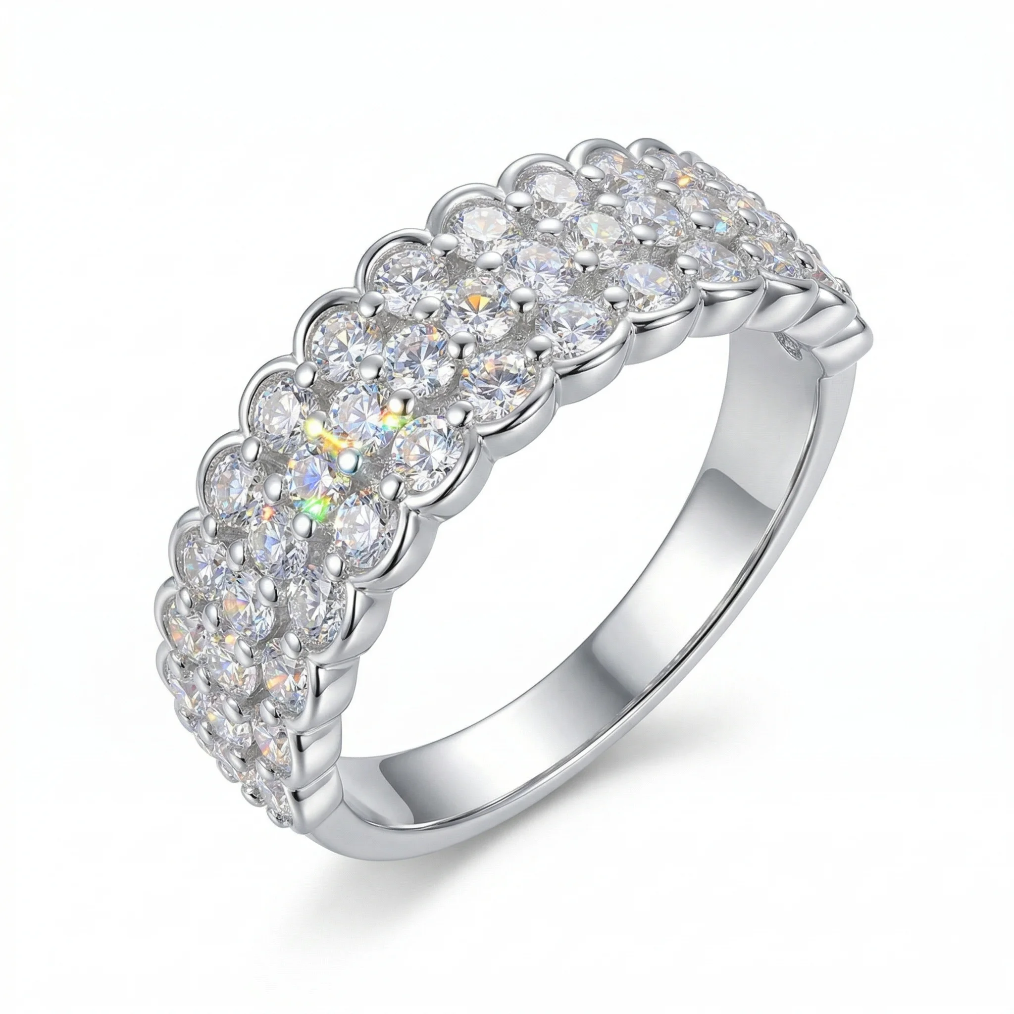 S925 Silver D Color VVS1 Moissanite Double Row Eternity Ring Full Paved Sparkling Design Luxury Stackable Couple Band For Women
S925 Silver D Color VVS1 Moissanite Double Row Eternity Ring Full Paved Sparkling Design Luxury Stackable Couple Band For Women