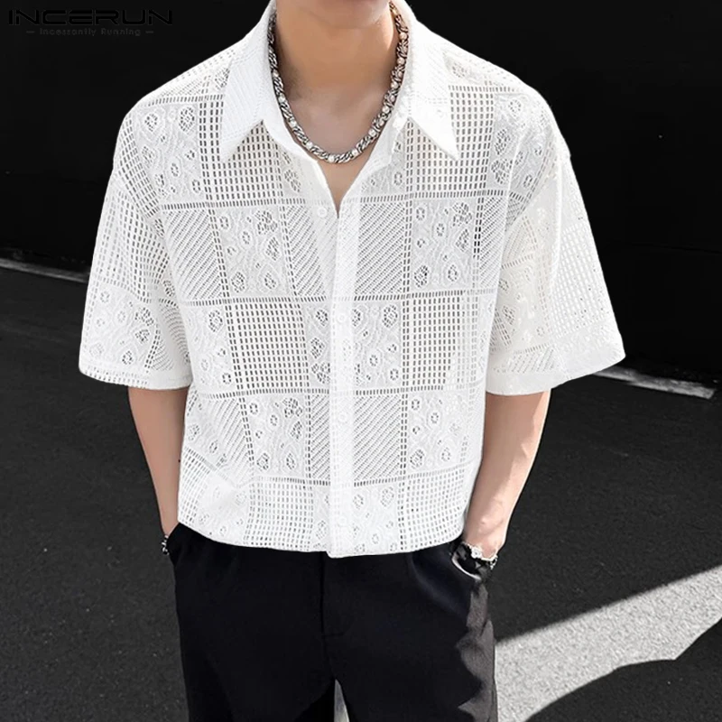 INCERUN Men Shirt Mesh Lace Patchwork See Through Sexy Tops Lapel Short Sleeve Shirts Loose Streetwear 2025 Fashion Men Clothing
INCERUN Men Shirt Mesh Lace Patchwork See Through Sexy Tops Lapel Short Sleeve Shirts Loose Streetwear 2025 Fashion Men Clothing