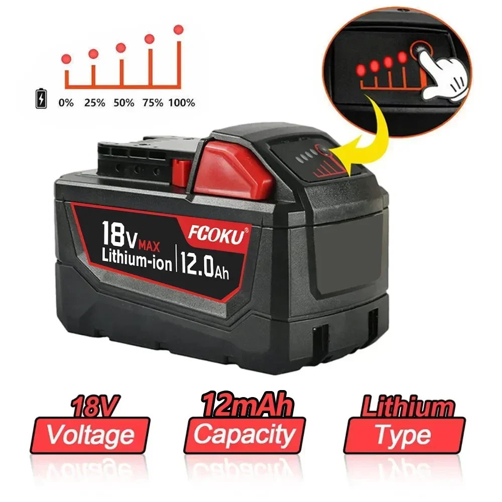 18V 12.0Ah Replacement Lithium Ion Battery For Milwaukee M18 Power Tool Batteries 48-11-1815 48-11-1850 48-11-1860 Z50+Charger
18V 12.0Ah Replacement Lithium Ion Battery For Milwaukee M18 Power Tool Batteries 48-11-1815 48-11-1850 48-11-1860 Z50+Charger