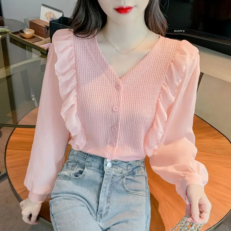 Women 2024 Spring Autumn New French V-neck Casual Blouses Female Long Sleeve Loose Shirt Ladies Solid Color Thin Shirts E804
Women 2024 Spring Autumn New French V-neck Casual Blouses Female Long Sleeve Loose Shirt Ladies Solid Color Thin Shirts E804