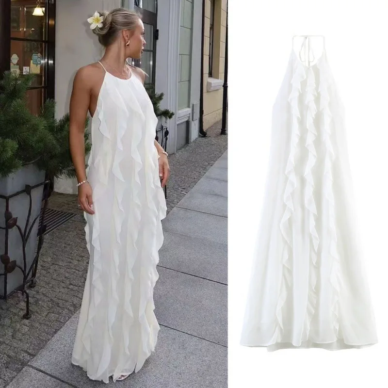 Withered 2026 Summer European And American Style Sexy Backless Chiffon Ruffle Edge Hanging Neck Collar Dress
Withered 2026 Summer European And American Style Sexy Backless Chiffon Ruffle Edge Hanging Neck Collar Dress