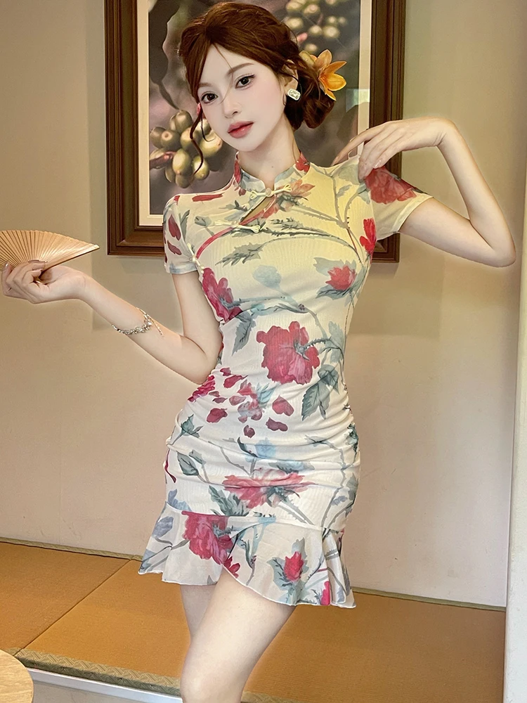 Summer Floral Short Sleeve Stand Collar Mini Dress Women Elegant Ruffled Casual Dress 2026 Korean Fashion Bodycon Holiday Dress
Summer Floral Short Sleeve Stand Collar Mini Dress Women Elegant Ruffled Casual Dress 2026 Korean Fashion Bodycon Holiday Dress