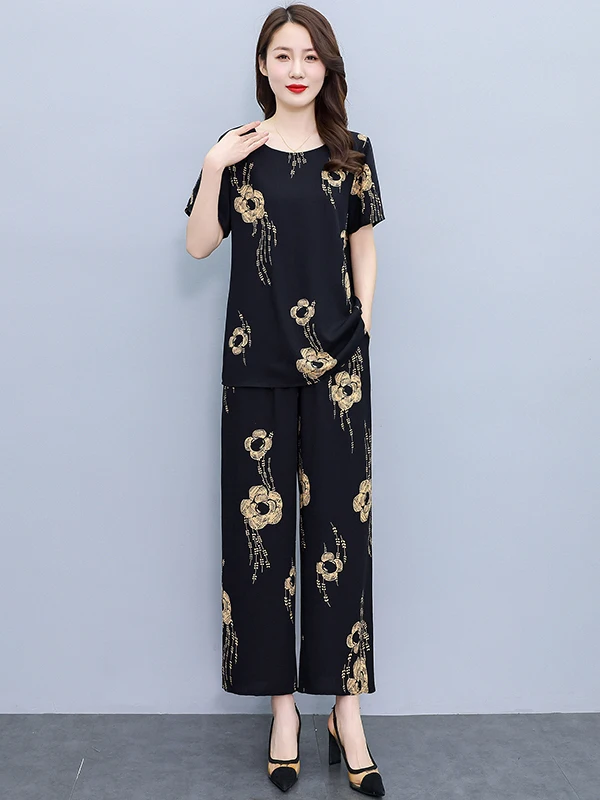Fashionable Cotton Silk Set for Women Summer New Style Two-Piece Wide Leg Pants Casual Loose Fit round Neck Short Sleeve
Fashionable Cotton Silk Set for Women Summer New Style Two-Piece Wide Leg Pants Casual Loose Fit round Neck Short Sleeve