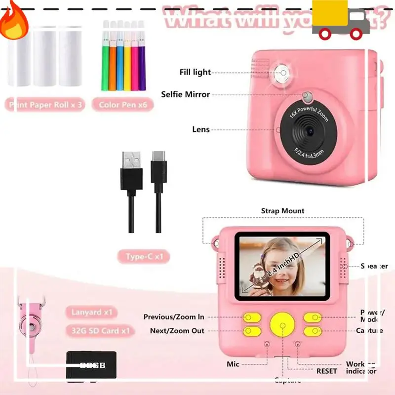 Discount-Portable Thermal Printing Camera Mini Fashion Children's Gift Without 32G Memory Card For Instant Automatic Focusing
Discount-Portable Thermal Printing Camera Mini Fashion Children's Gift Without 32G Memory Card For Instant Automatic Focusing