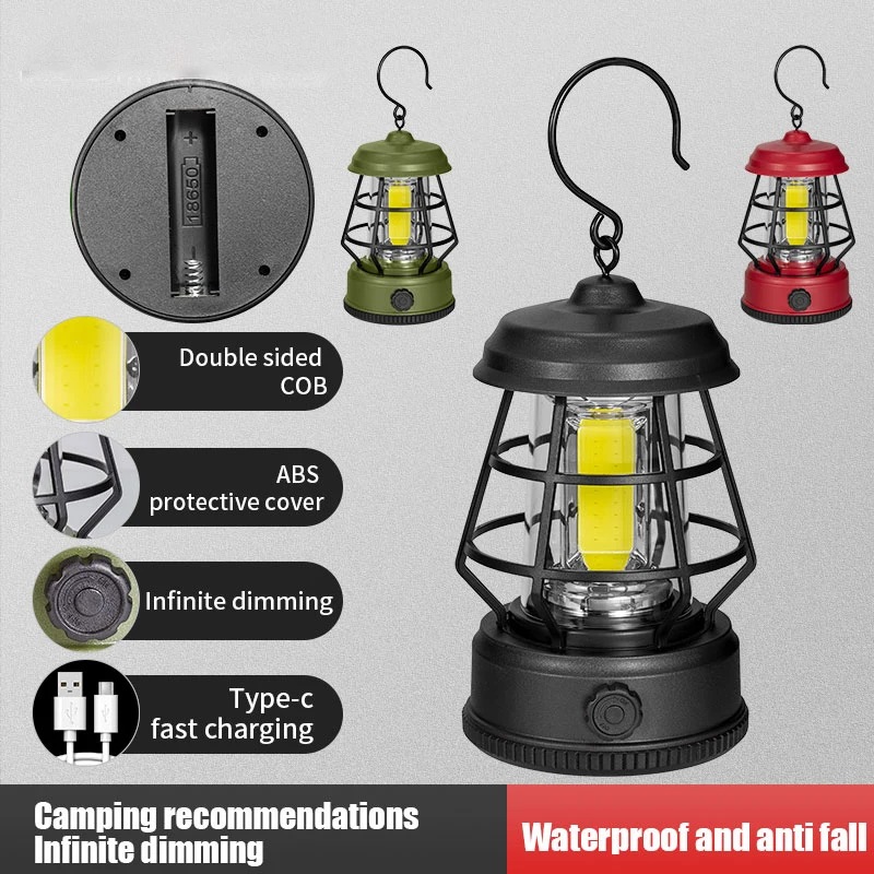 F2 Camping Lantern Rechargeable Portable Lamp Stepless Dimming Outdoor Fishing Emergency Retro COB Light With18650 Battery
F2 Camping Lantern Rechargeable Portable Lamp Stepless Dimming Outdoor Fishing Emergency Retro COB Light With18650 Battery