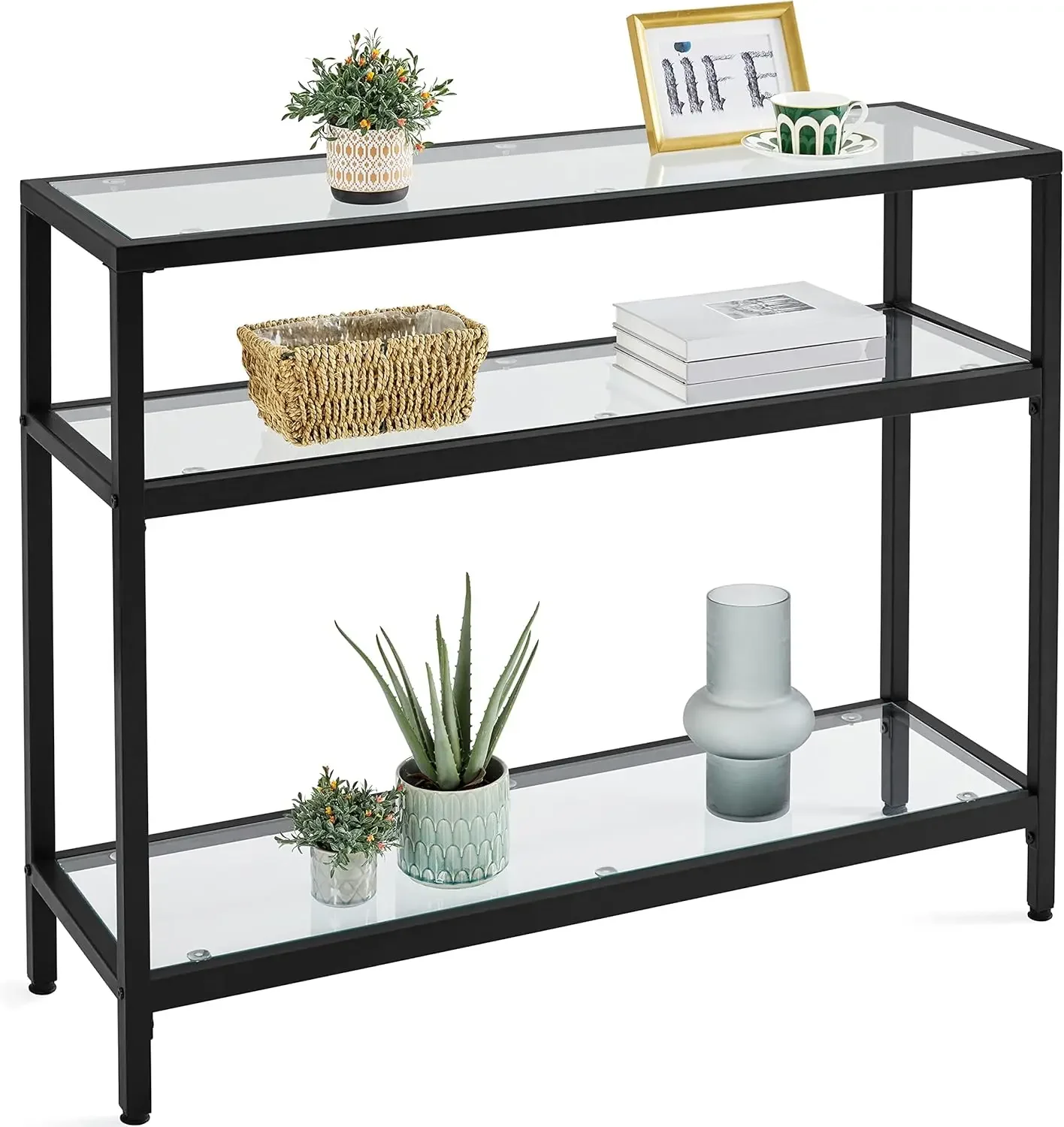 39.5" Console Table with 3 Storage Shelves,Tempered Glass Sofa Table, Modern Entryway Table with Metal Frame for Hallway Bedroom
39.5" Console Table with 3 Storage Shelves,Tempered Glass Sofa Table, Modern Entryway Table with Metal Frame for Hallway Bedroom