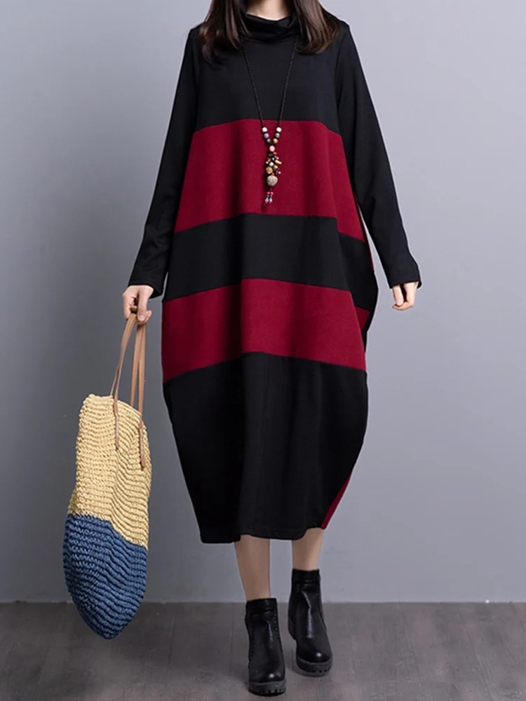 Patchwork Vintage Turtleneck Dresses For Women New Long Sleeve Loose Casual Dress Fashion Elegant Clothing Autumn Winter 2023
Patchwork Vintage Turtleneck Dresses For Women New Long Sleeve Loose Casual Dress Fashion Elegant Clothing Autumn Winter 2023