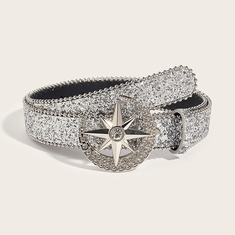 Fashion Rhinestone Buckle Belt For Women Men Y2k Bling Sequin Punk Metal Buckle Waist Strap Shiny PU Leather Waistband
Fashion Rhinestone Buckle Belt For Women Men Y2k Bling Sequin Punk Metal Buckle Waist Strap Shiny PU Leather Waistband