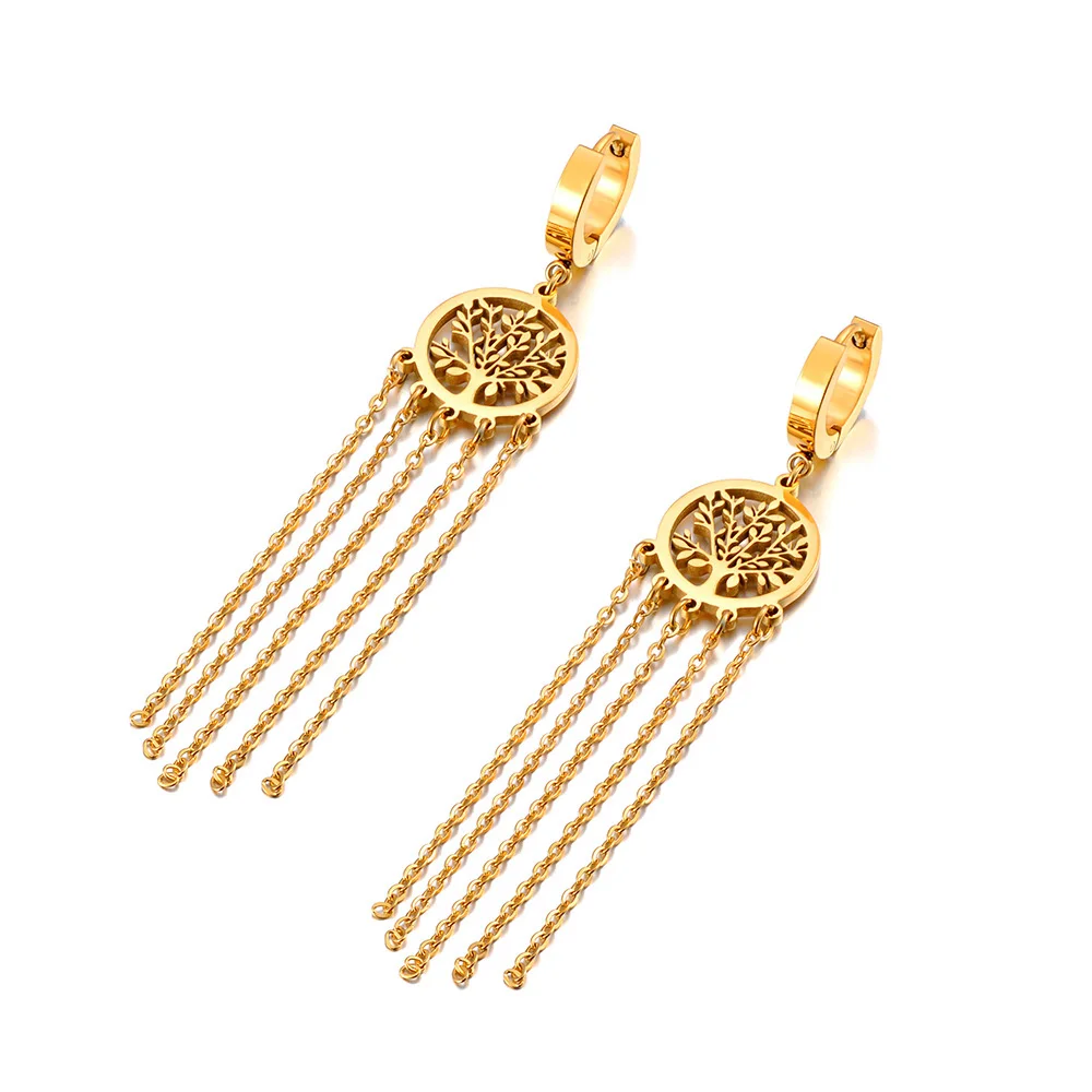 Stainless Steel Tree of Life Plant Tassel Hoop Earrings, Women's Waterproof Gold-Plated Trendy Personalized Jewelry
Stainless Steel Tree of Life Plant Tassel Hoop Earrings, Women's Waterproof Gold-Plated Trendy Personalized Jewelry