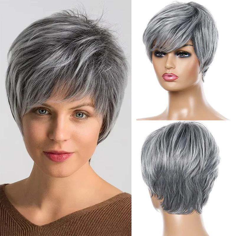 Short Natural Wigs with Bangs Soft Mommy Hair Daily Use Short Grey Ombre Curly Synthetic Hair Costume Party Wig for Women
Short Natural Wigs with Bangs Soft Mommy Hair Daily Use Short Grey Ombre Curly Synthetic Hair Costume Party Wig for Women