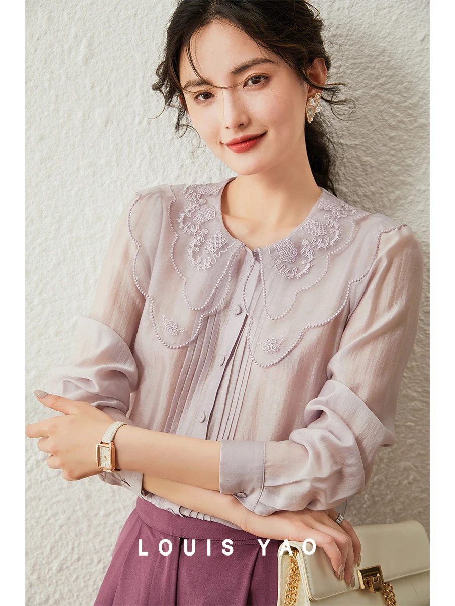 LOUIS YAO Women Shirt 2024 Spring and Summer Round Neck Long Sleeve Embroidered Doll Collar Sweat Elegant Blouses Women Top
LOUIS YAO Women Shirt 2024 Spring and Summer Round Neck Long Sleeve Embroidered Doll Collar Sweat Elegant Blouses Women Top