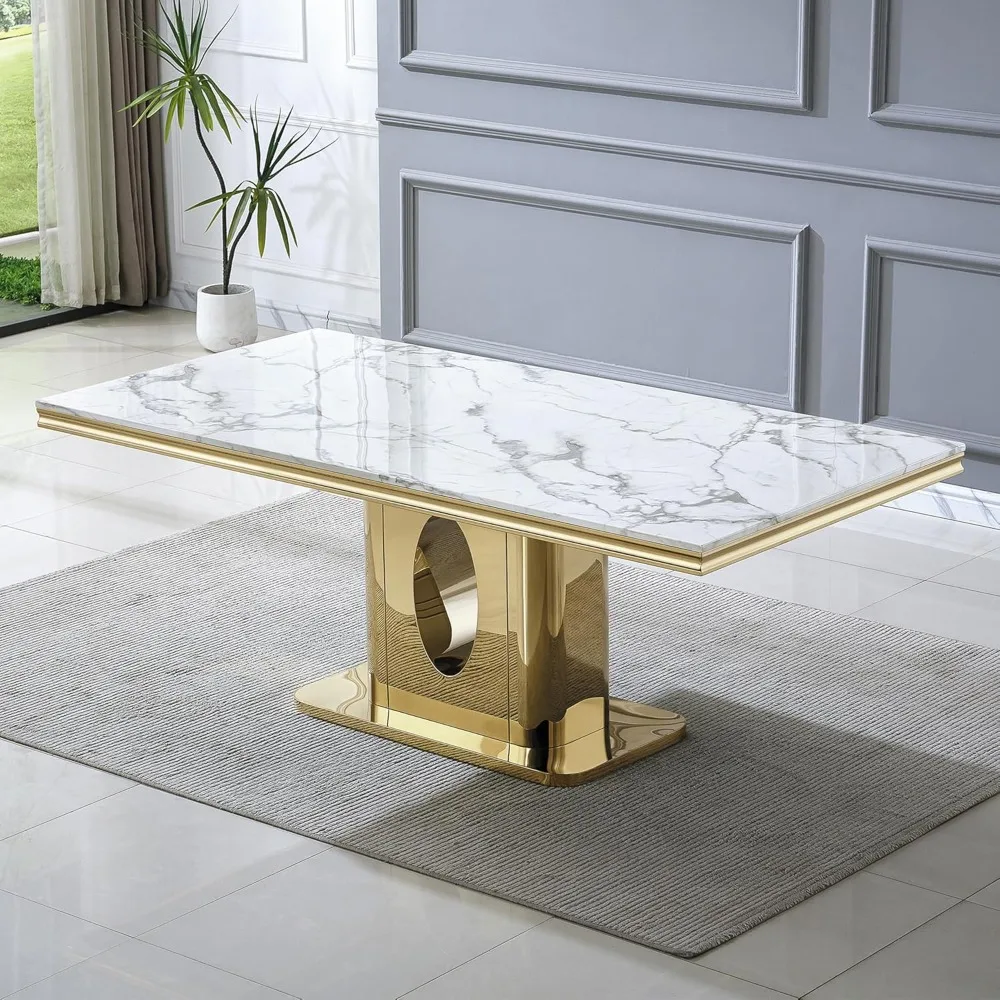 Modern Marble Dining Table, 70" Rectangular Kitchen Table for 6-8 with Stainless Steel Base and Faux Marble Tabletop,
Modern Marble Dining Table, 70" Rectangular Kitchen Table for 6-8 with Stainless Steel Base and Faux Marble Tabletop,