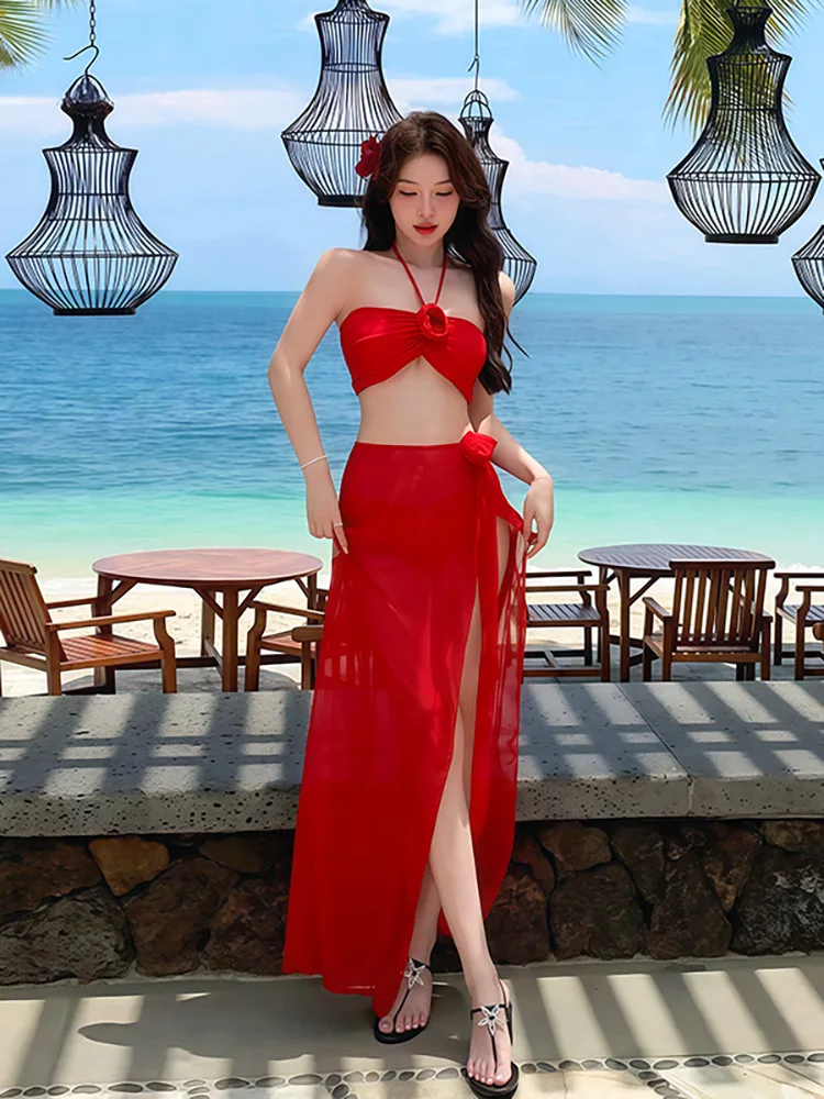Cute Korean Swimsuit Women Sexy Bikini Red Split Long Skirt Swimsuit Women Halter 3D Flower Sweet Girl 3 Piece Swimwear New
Cute Korean Swimsuit Women Sexy Bikini Red Split Long Skirt Swimsuit Women Halter 3D Flower Sweet Girl 3 Piece Swimwear New