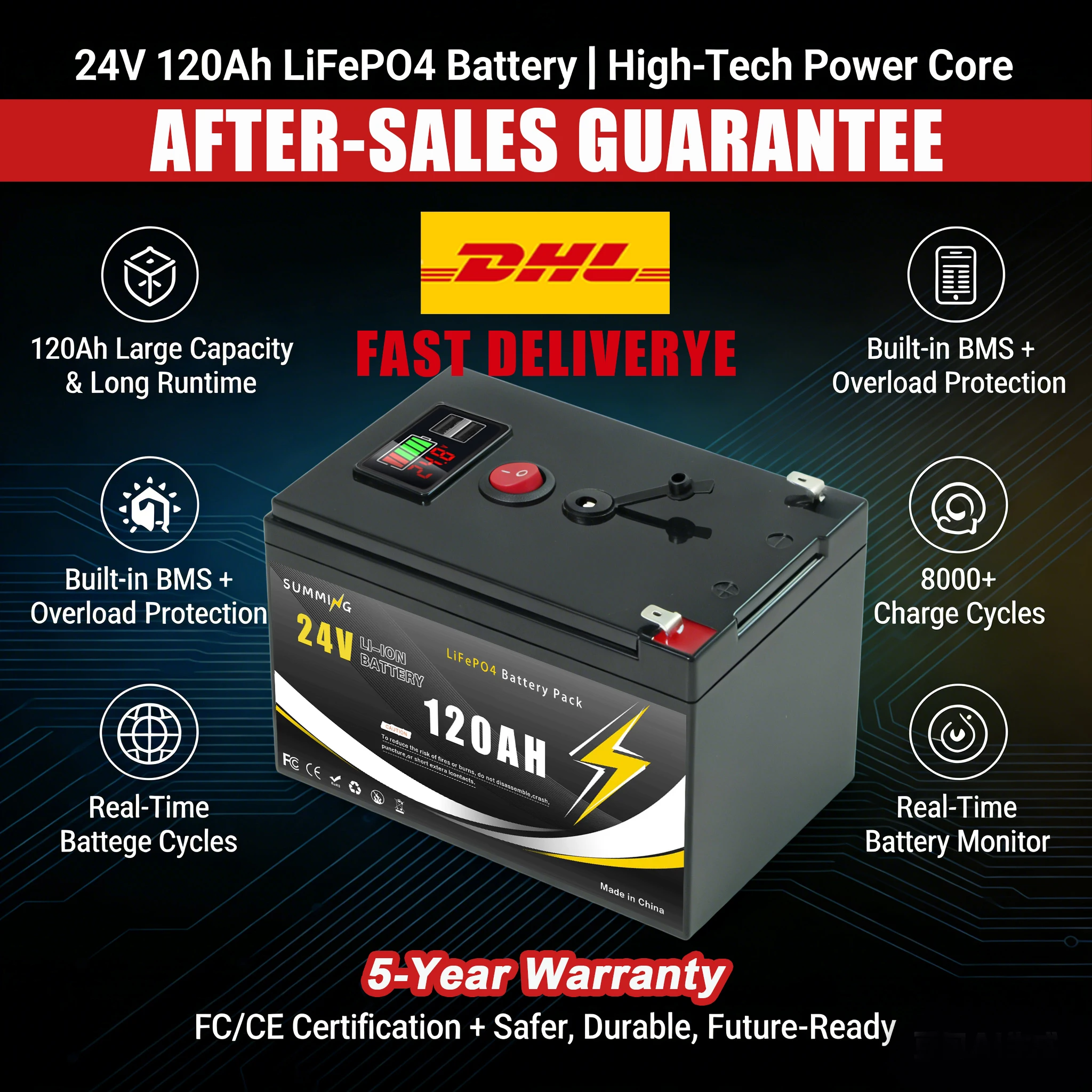 Compact Lithium Battery 24V 120Ah️LiFePO4 Power Cellwith Smart Bluetooth BMS for Solar Battery Mobile&Solar Applications
Compact Lithium Battery 24V 120Ah️LiFePO4 Power Cellwith Smart Bluetooth BMS for Solar Battery Mobile&Solar Applications