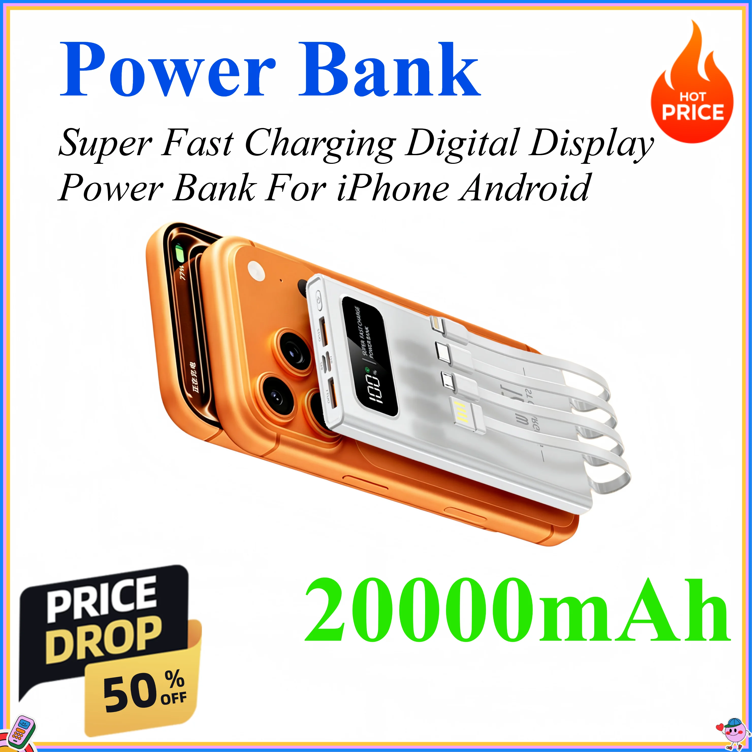 20000mAh Power Bank 120W Super Fast Charging Battery High Capacity Digital Display Power Bank For iPhone Samsung Huawei
20000mAh Power Bank 120W Super Fast Charging Battery High Capacity Digital Display Power Bank For iPhone Samsung Huawei
