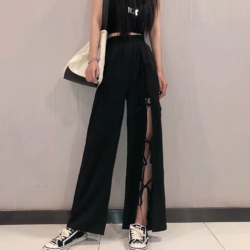 Women Plus Size Female Fashion High Waist Wide Leg Streetwear Trousers Sexy Bandage Hole Casual Pants Ladies Summer Loose Pant
Women Plus Size Female Fashion High Waist Wide Leg Streetwear Trousers Sexy Bandage Hole Casual Pants Ladies Summer Loose Pant