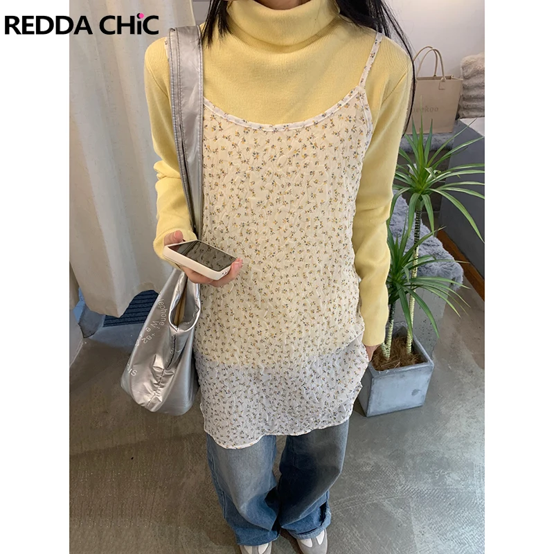 Женское трикотажное платье REDDACHiC, комплект из 2-х предметов, футболка с высоким воротником и длинными рукавами, многослойная Цветочная кофта, мини-платье, Корейская одежда Y2k
Женское трикотажное платье REDDACHiC, комплект из 2-х предметов, футболка с высоким воротником и длинными рукавами, многослойная Цветочная кофта, мини-платье, Корейская одежда Y2k