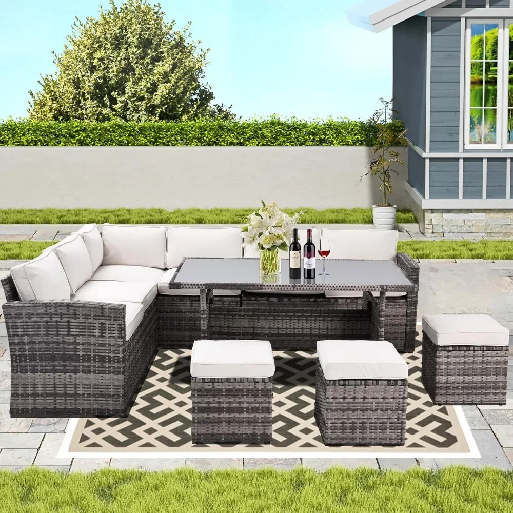 7 Pieces Patio Furniture Set, All Weather Wicker Outdoor Sectional Couch Sofa Dining Table Chair Set, Outside Furniture
7 Pieces Patio Furniture Set, All Weather Wicker Outdoor Sectional Couch Sofa Dining Table Chair Set, Outside Furniture