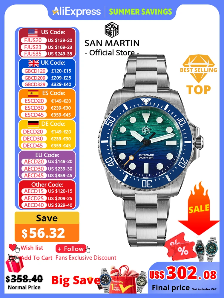 San Martin 2026 Men Diver Watch 38mm Wave Texture Dial Miyota 90S5 Automatic Mechanical Luxury Wristwatch Waterproof 200m SN0126
San Martin 2026 Men Diver Watch 38mm Wave Texture Dial Miyota 90S5 Automatic Mechanical Luxury Wristwatch Waterproof 200m SN0126