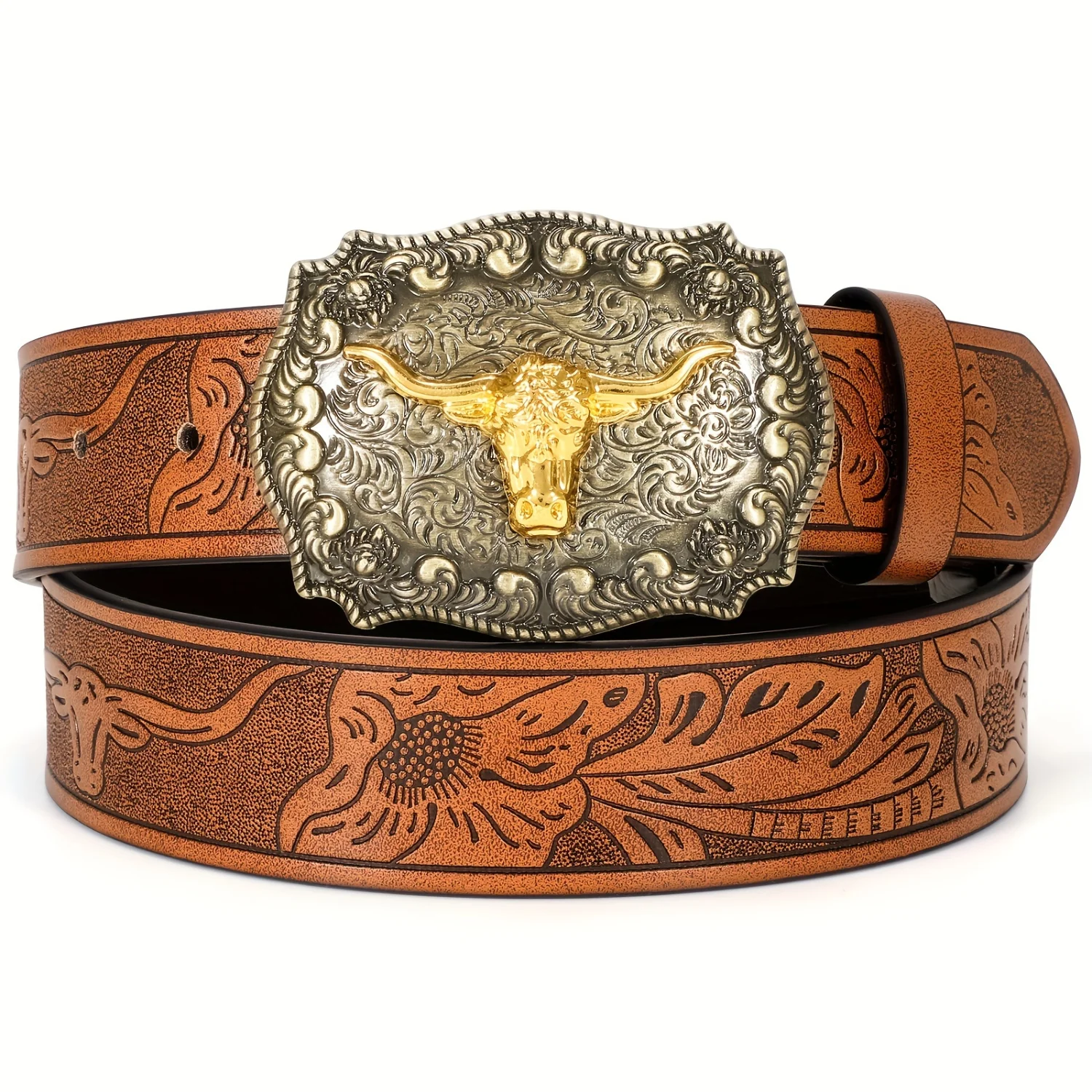 Cowboy Style Longhorn Belt - Floral Engraved PU Leather Buckle with Oval Button - Durable and Stylish Unisex Accessory
Cowboy Style Longhorn Belt - Floral Engraved PU Leather Buckle with Oval Button - Durable and Stylish Unisex Accessory