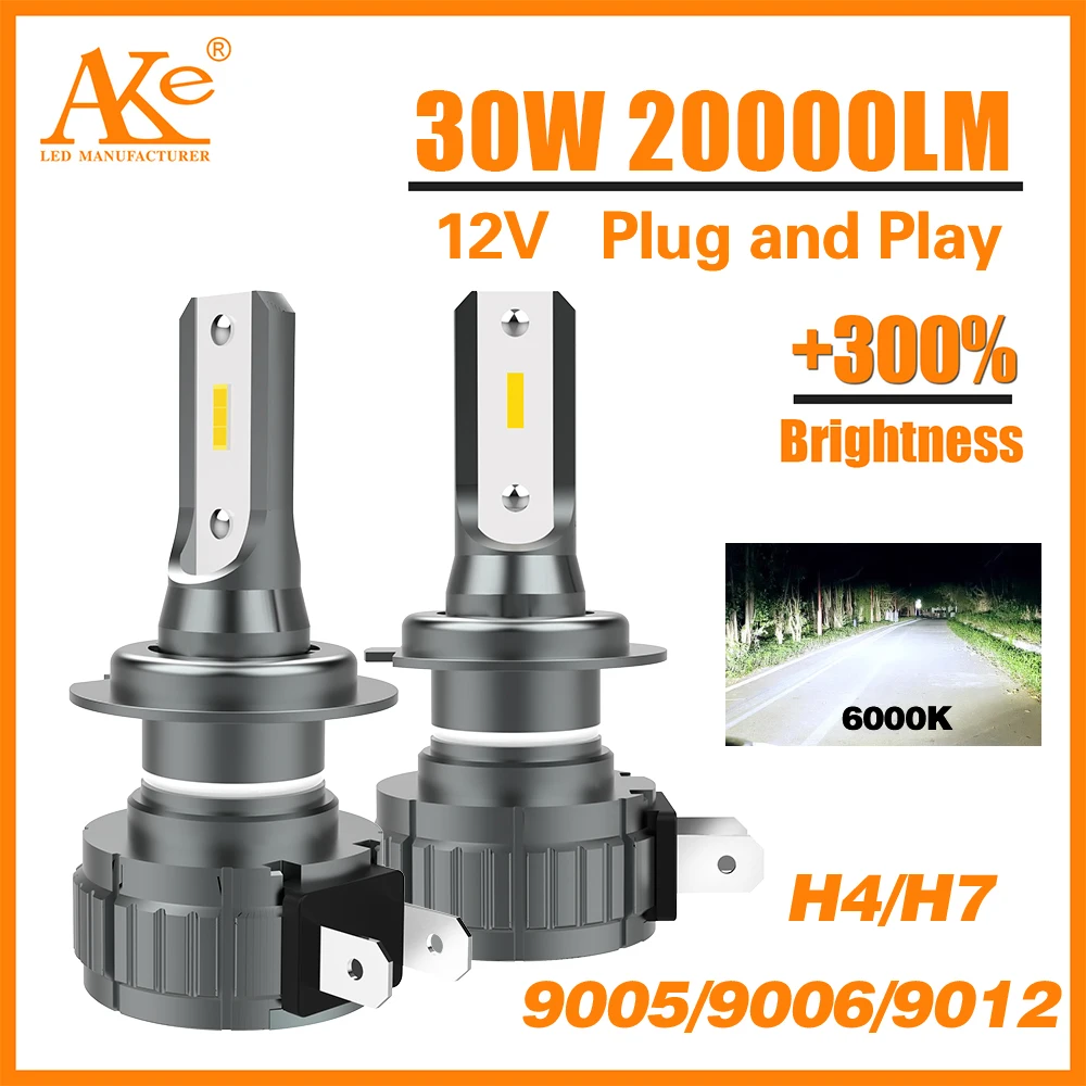 AKE H4 H7 Led Headlight 30W 20000LM Led Lights for Car 9005 HB3 9006 HB4 9012 9007 HB5 6000K 12V 1:1 Size Halogen Lamp Plug&Play 
AKE H4 H7 Led Headlight 30W 20000LM Led Lights for Car 9005 HB3 9006 HB4 9012 9007 HB5 6000K 12V 1:1 Size Halogen Lamp Plug&Play