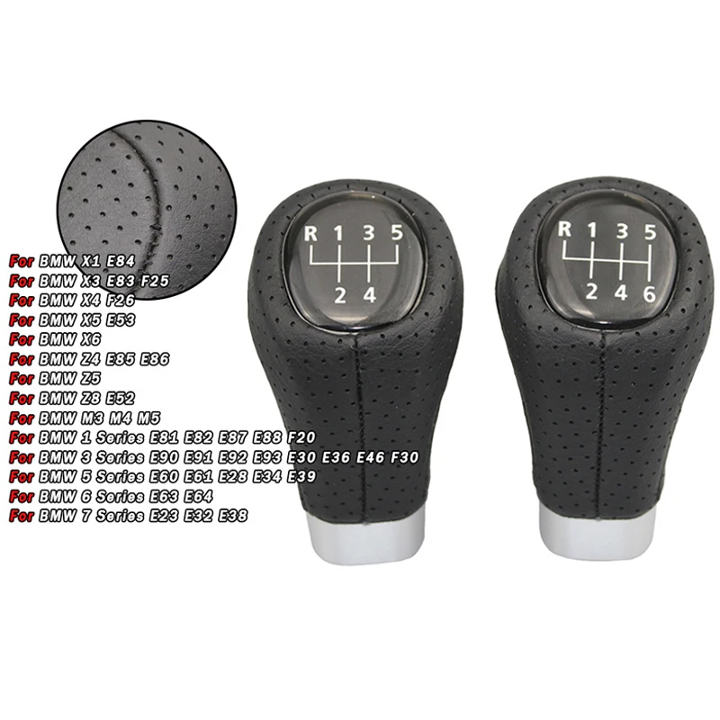 5/6 Speed Perforated Leather Gear Shift Knob for BMW E52 E60 F26 E38 -Car Transmission Shifter Handle, Durable Auto Accessories
5/6 Speed Perforated Leather Gear Shift Knob for BMW E52 E60 F26 E38 -Car Transmission Shifter Handle, Durable Auto Accessories