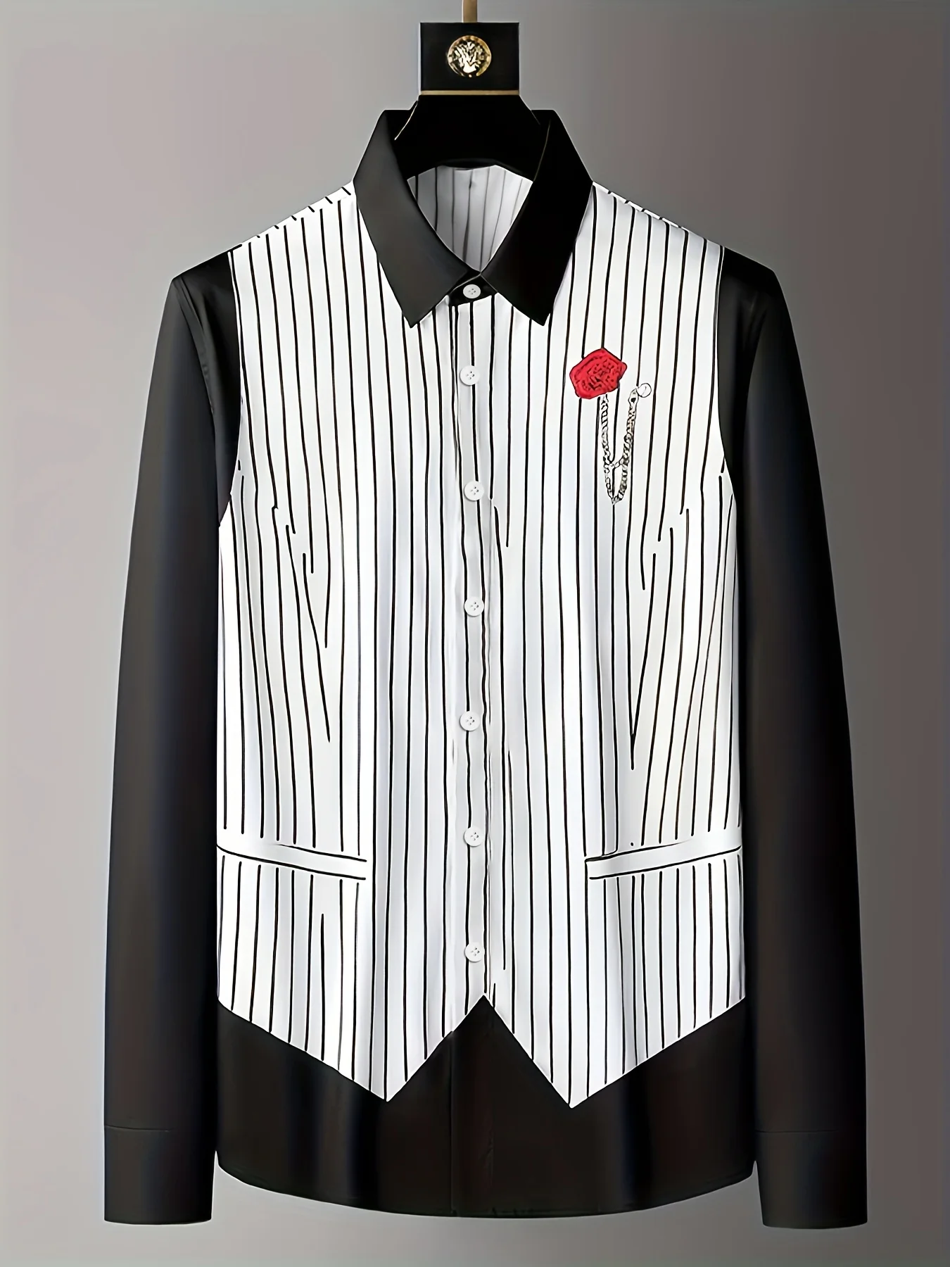 Featuring a men's vacation-casual print style, this striped long-sleeve casual shirt features a button-front placket.
Featuring a men's vacation-casual print style, this striped long-sleeve casual shirt features a button-front placket.