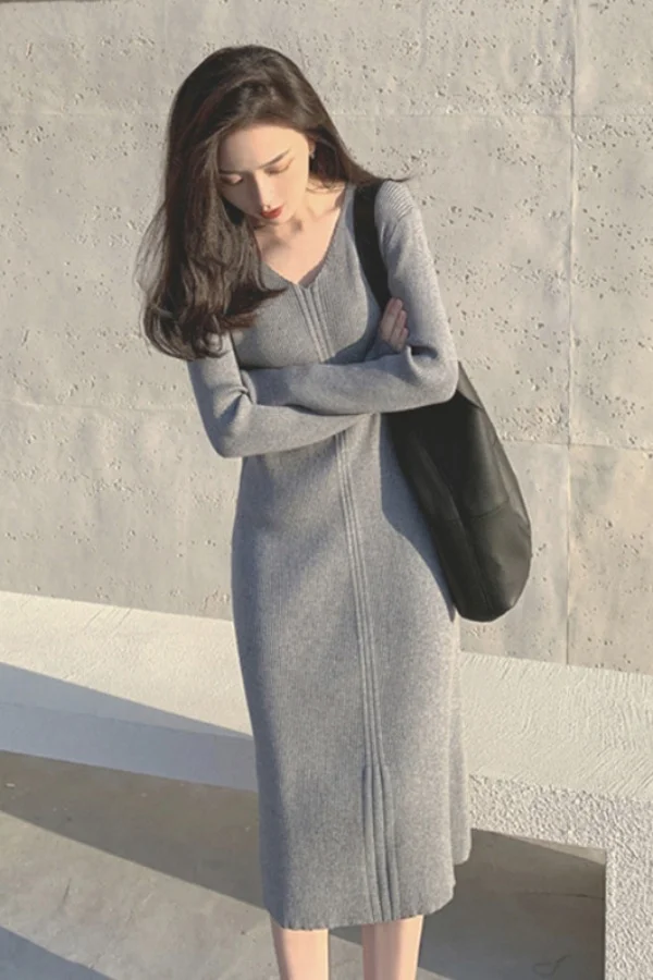 New Keep Silm Hot Stretchy Women Knitted Sweater Pullover Dress Office Lady V-neck Autumn and Winter Button Dresses CQ227
New Keep Silm Hot Stretchy Women Knitted Sweater Pullover Dress Office Lady V-neck Autumn and Winter Button Dresses CQ227