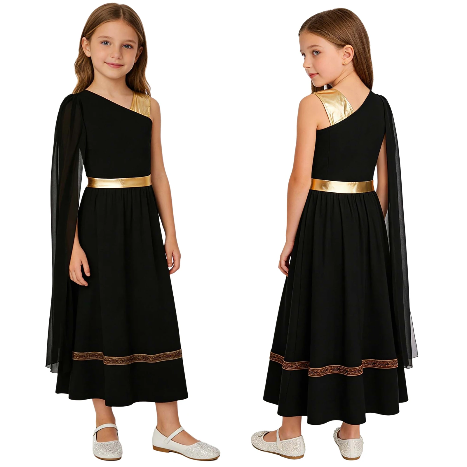 Girls Ancient Greek Toga Goddesses Costumes Sleeveless Gold Trims Toga Greece Roman Queen Cosplay Robe Halloween Carnival Dress
Girls Ancient Greek Toga Goddesses Costumes Sleeveless Gold Trims Toga Greece Roman Queen Cosplay Robe Halloween Carnival Dress