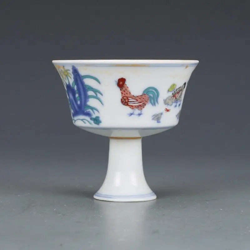 3.3" Chinese Ming Doucai Contrasting Colors Porcelain Animal Cock High Foot Cup
3.3" Chinese Ming Doucai Contrasting Colors Porcelain Animal Cock High Foot Cup