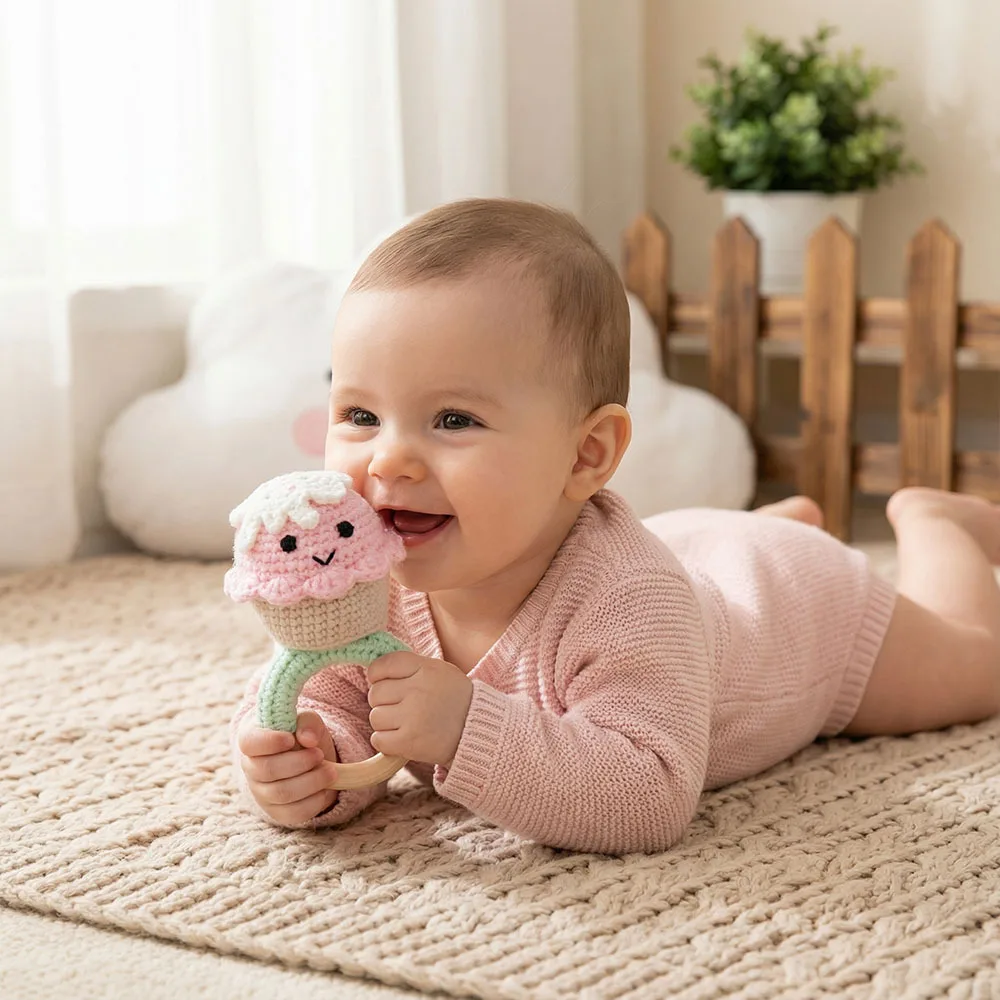 Theeper Pink And Yellow Handmade Crochet Ice Cream Rattle Toy Soft Yarn Teething Soother Crib Hanging Decor Calming Gift Craft
Theeper Pink And Yellow Handmade Crochet Ice Cream Rattle Toy Soft Yarn Teething Soother Crib Hanging Decor Calming Gift Craft
