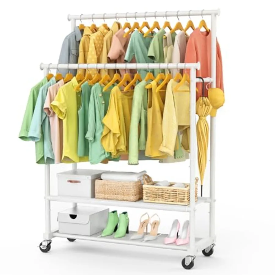 Double Rods Clothes Rack for Hanging Clothes, Heavy Duty Rolling Clothing Rack with Wheels, Freestanding Garment Racks with Oxf
Double Rods Clothes Rack for Hanging Clothes, Heavy Duty Rolling Clothing Rack with Wheels, Freestanding Garment Racks with Oxf