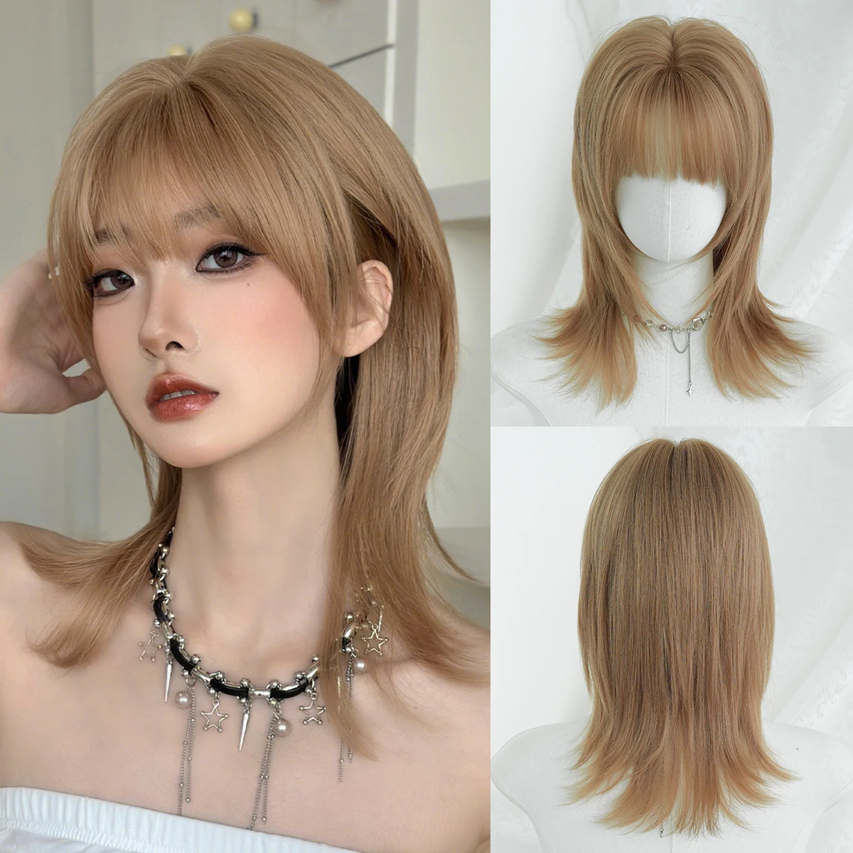 7JHH WIGS Shoulder Length Straight Golden Brown Wig for Women Synthetic Layered Modest Fashion Wear and Go Wigs with Neat Bangs
7JHH WIGS Shoulder Length Straight Golden Brown Wig for Women Synthetic Layered Modest Fashion Wear and Go Wigs with Neat Bangs