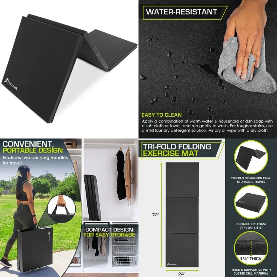 ProSource Tri-Fold Folding Thick Exercise Mat 6x2 with Carrying Handles for MMA, Gymnastics, Stretching, Core Workouts
ProSource Tri-Fold Folding Thick Exercise Mat 6x2 with Carrying Handles for MMA, Gymnastics, Stretching, Core Workouts