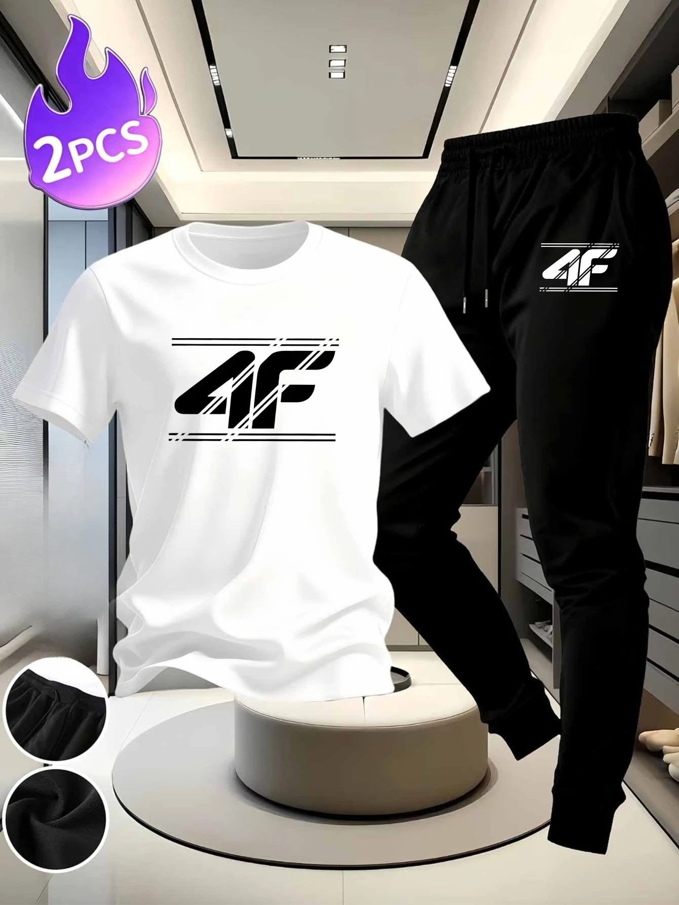 Men's Casual Set - Pure Cotton White T-Shirt & Black Long Pants with 4F Letter Print Suitable for Daily Exercise and Home Wear
Men's Casual Set - Pure Cotton White T-Shirt & Black Long Pants with 4F Letter Print Suitable for Daily Exercise and Home Wear