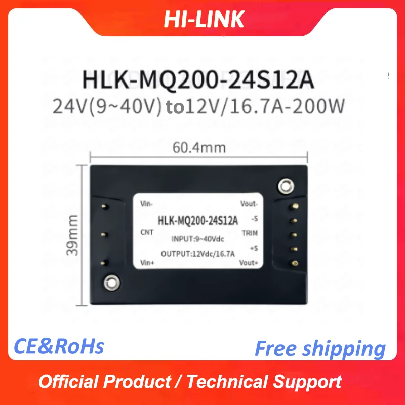 HLK-200MQ540S12 200W DC-DC Power Module 350-750VDC 12V 16.7A 1/4 Brick Power Supply 2:1 Wide Input New Energy Applications
HLK-200MQ540S12 200W DC-DC Power Module 350-750VDC 12V 16.7A 1/4 Brick Power Supply 2:1 Wide Input New Energy Applications