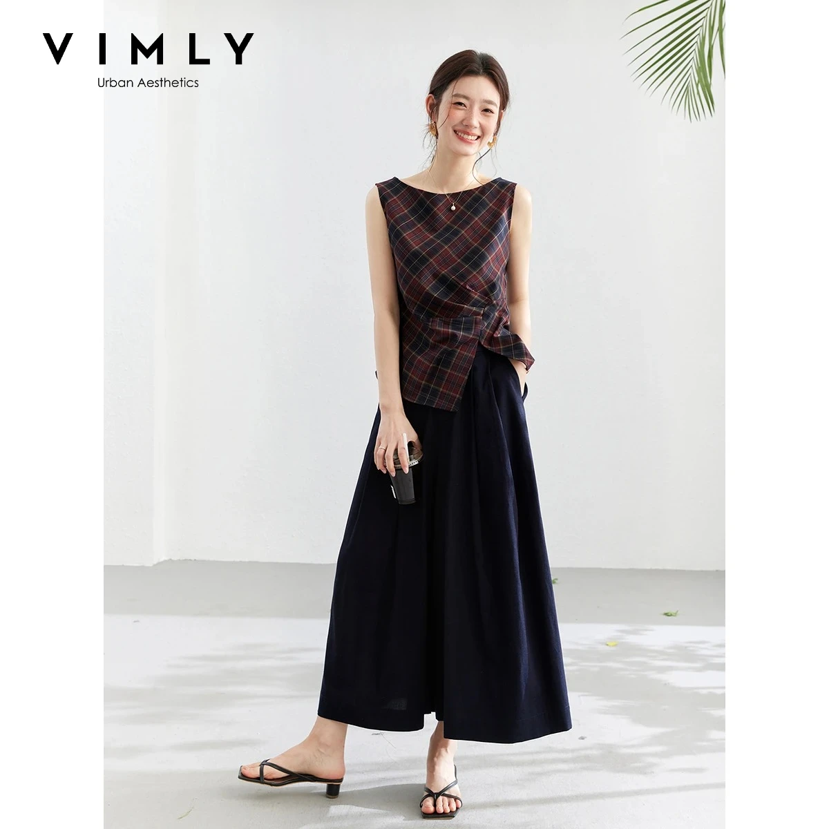 VIMLY Plaid 2 Piece Women's Suit 2026 Summer Off Shoulder Twist Front Sleeveless Top Loose Cropped Culottes Casual Outfit A5387
VIMLY Plaid 2 Piece Women's Suit 2026 Summer Off Shoulder Twist Front Sleeveless Top Loose Cropped Culottes Casual Outfit A5387