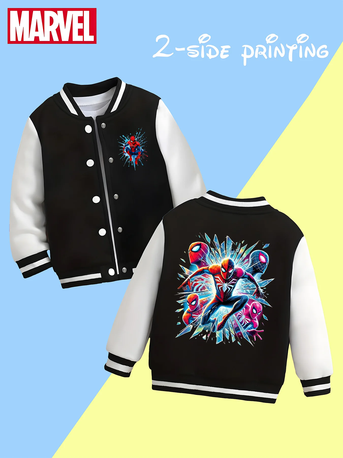 MINISO Trendy Marvel Spider-Man Boys Baseball Jacket - Double-sided personalized print, black and white, comfortable fabric
MINISO Trendy Marvel Spider-Man Boys Baseball Jacket - Double-sided personalized print, black and white, comfortable fabric
