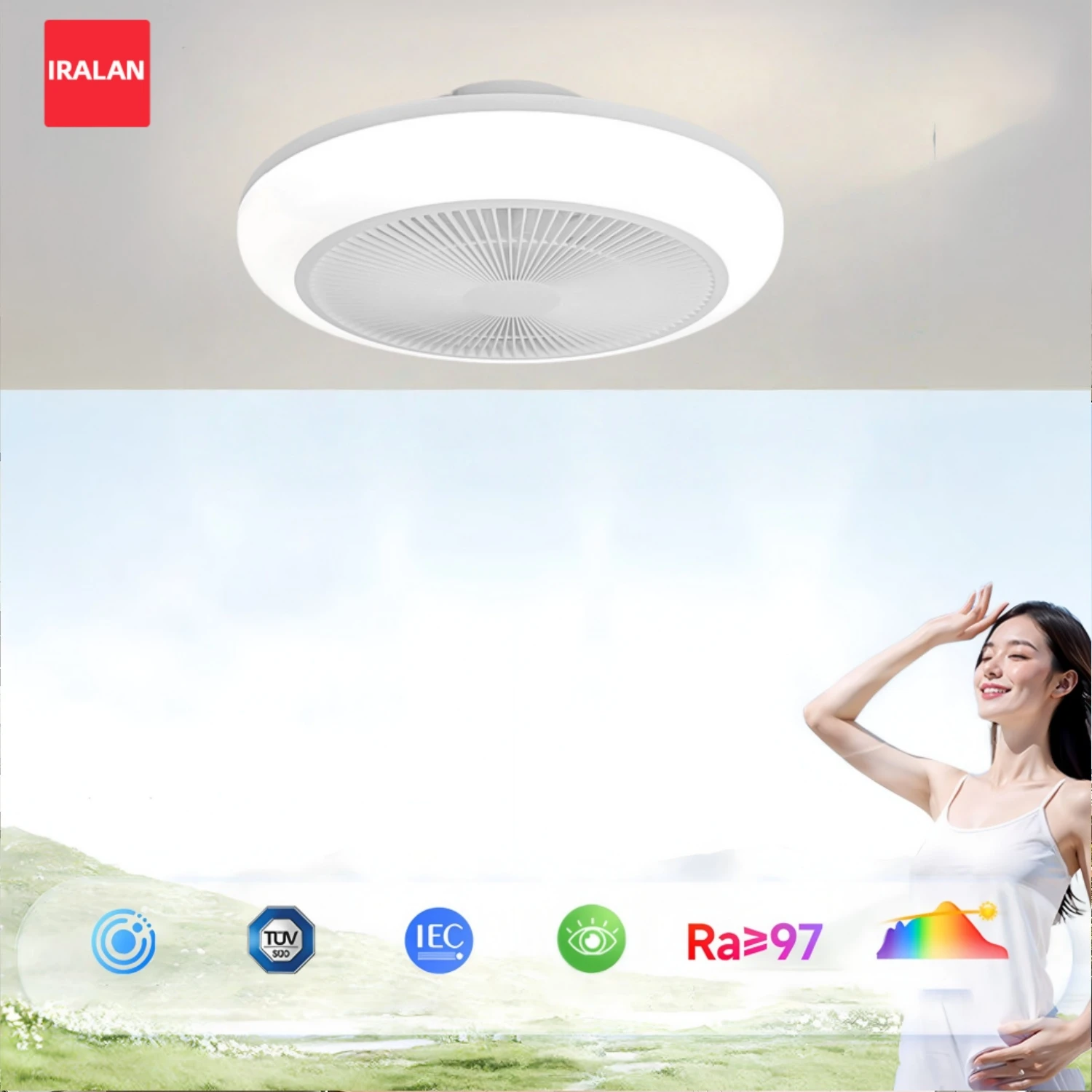 IRALAN Ceiling Fan with Light Remote-ControlledInfinitely Dimmable Brightness and 6 Wind Speeds Household Decoration Lighting
IRALAN Ceiling Fan with Light Remote-ControlledInfinitely Dimmable Brightness and 6 Wind Speeds Household Decoration Lighting