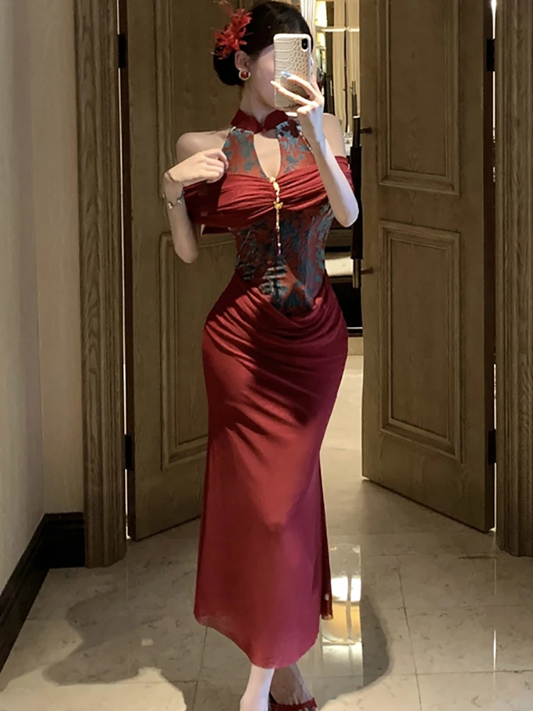 Autumn Winter Red Mesh Patchwork Flocking Dress Women Elegant Neck-mounted Sexy Dress 2025 Korean Vintage Luxury Party Vestidos
Autumn Winter Red Mesh Patchwork Flocking Dress Women Elegant Neck-mounted Sexy Dress 2025 Korean Vintage Luxury Party Vestidos