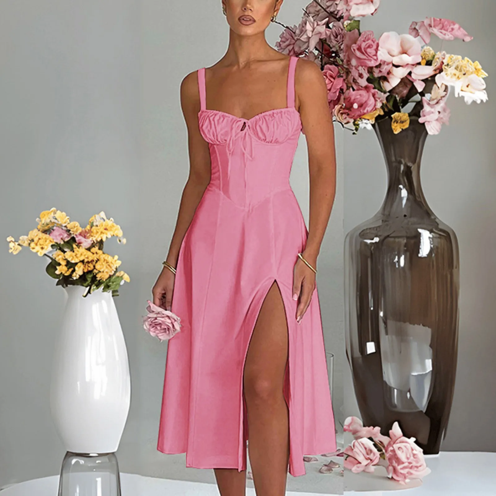 Women Sexy Sleeveless Sling Long Dress Summer Solid Color Backless A Line Bandage Beach Party Dresses Side Slit Pleated Vestidos
Women Sexy Sleeveless Sling Long Dress Summer Solid Color Backless A Line Bandage Beach Party Dresses Side Slit Pleated Vestidos